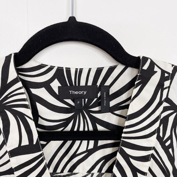 Theory Everyday VNeck Shift Dress Zebra Graphic Print Cotton Black White P - Picture 8 of 15